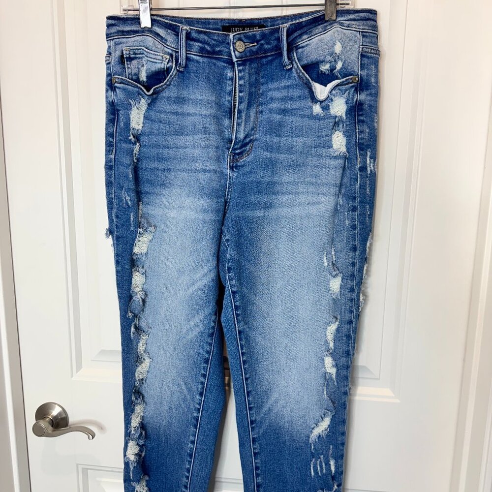 JUDY BLUE Cheyenne Distressed Side Seam High Rise Crop Straight, Sz 11/30 Womens
